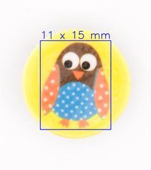 Kinderknoop met Vrolijk Uiltje - Geel - 11x15 mm Knopen KNP00063