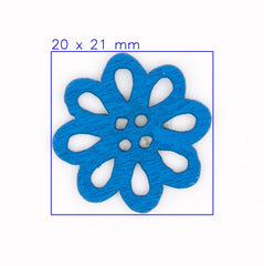 Kleurrijke Blauwe Houten Bloemknoop - 20x21 mm Knopen KNP00054