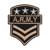 Parche bordado negro con tres estrellas blancas, texto 'A.R.M.Y.' y galones beige. HKM35134-1SB