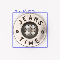 Moderne Plastic Jeansknoop JEANS TIME 18x18 mm met Zilveren Look Knopen KNP00148