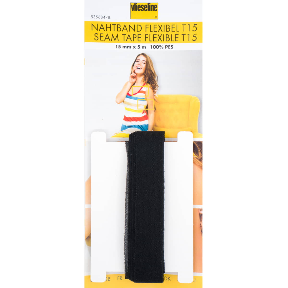 Naadband Flexibel T15 - Zwart - Vlieseline Naadband VLIESELINE - NAADBAND - FLEX - T15 - ZWART 4008983113874