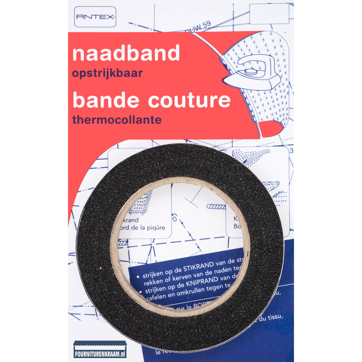 Naadband zwart opstrijkbaar 1 cm - 12,5m Naadband NAADBAND - 1CM - ZWART - 12M 8714715102295