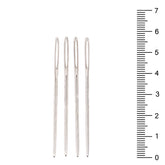 Four silver hand needles with large eyes, shown next to a ruler. COSE-102125.016 1021250160000