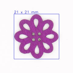 Paarse Houten Bloem Knoop 21x21mm Knopen KNP00064