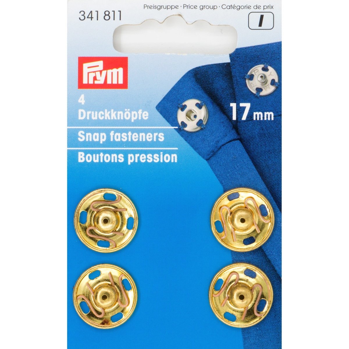 Prym Drukknopen opnaaibaar goud 17mm 4 stuks 341811 Drukknopen PRM341811 4002273418113