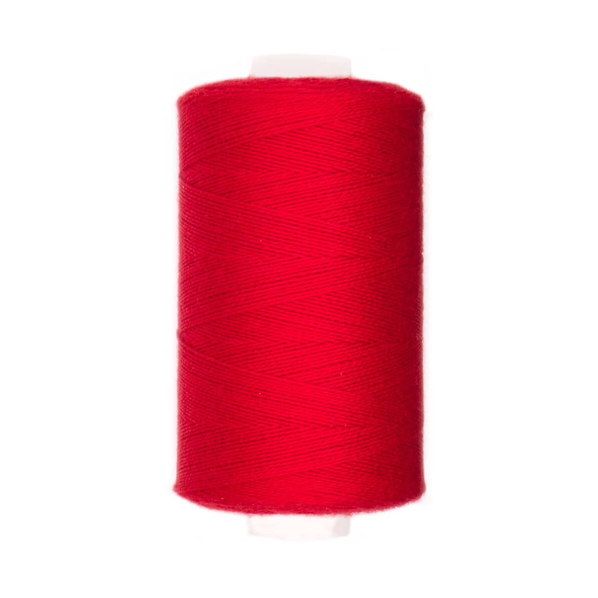 A spool of vibrant red 100% cotton thread, 300 meters long, on a white plastic spool. RIJGGAREN-300M-WIT 8712102730328
