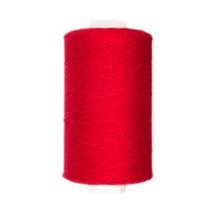 A spool of vibrant red 100% cotton thread, 300 meters long, on a white plastic spool. RIJGGAREN-300M-WIT 8712102730328