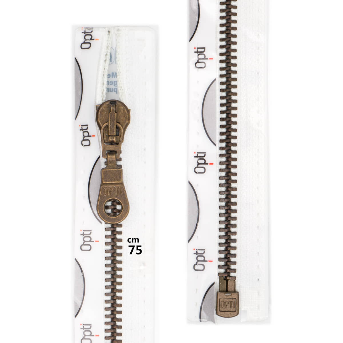 Rits deelbaar | Opti | metaal brons M60 | 75 cm | 009 wit Deelbare Rits OPTI - D - M60 - BRONS - 75 - CM - 009 - WIT