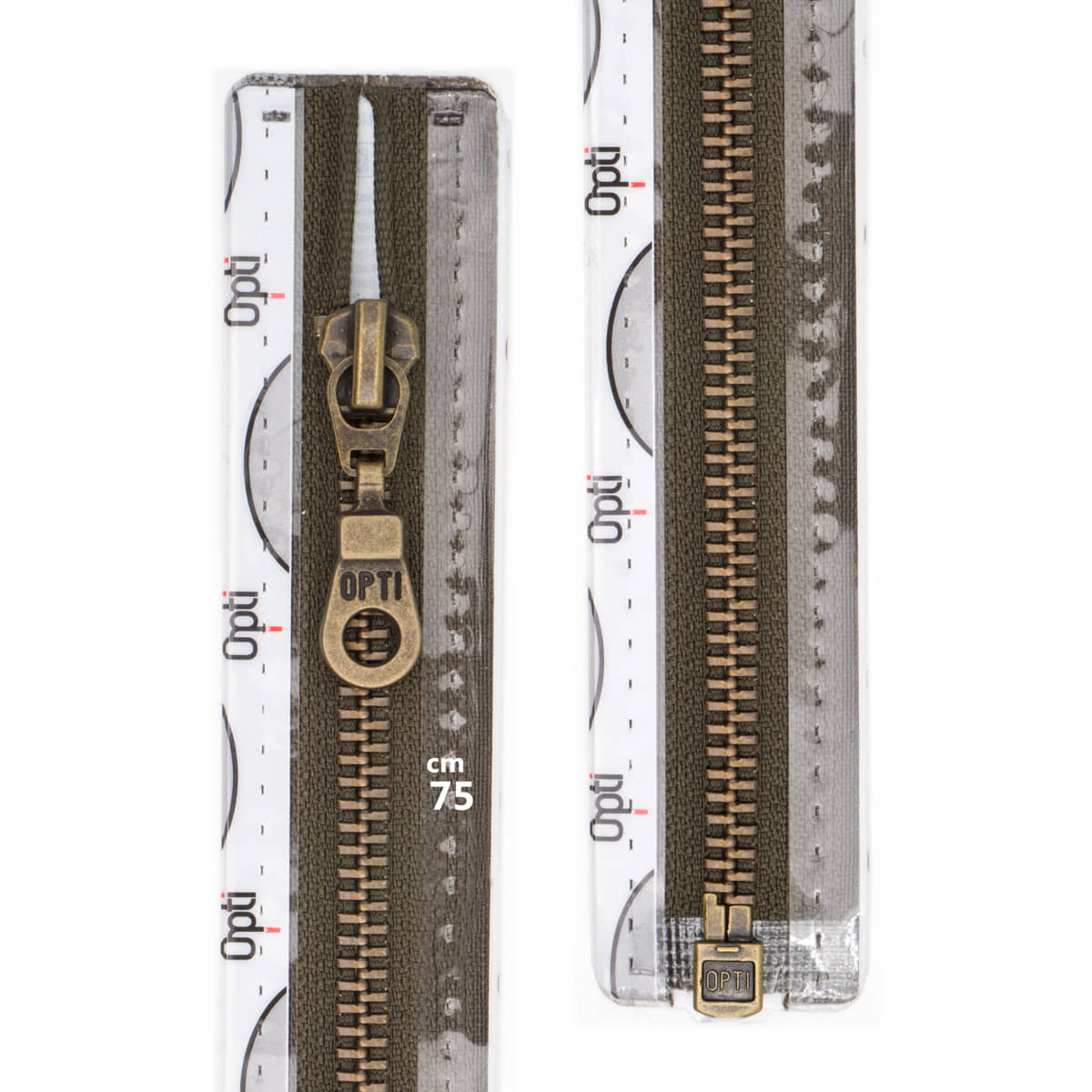 Rits deelbaar | Opti | metaal brons M60 | 75 cm | 542 legergroen Deelbare Rits OPTI - D - M60 - BRONS - 75 - CM - 542 - LEGERGROEN