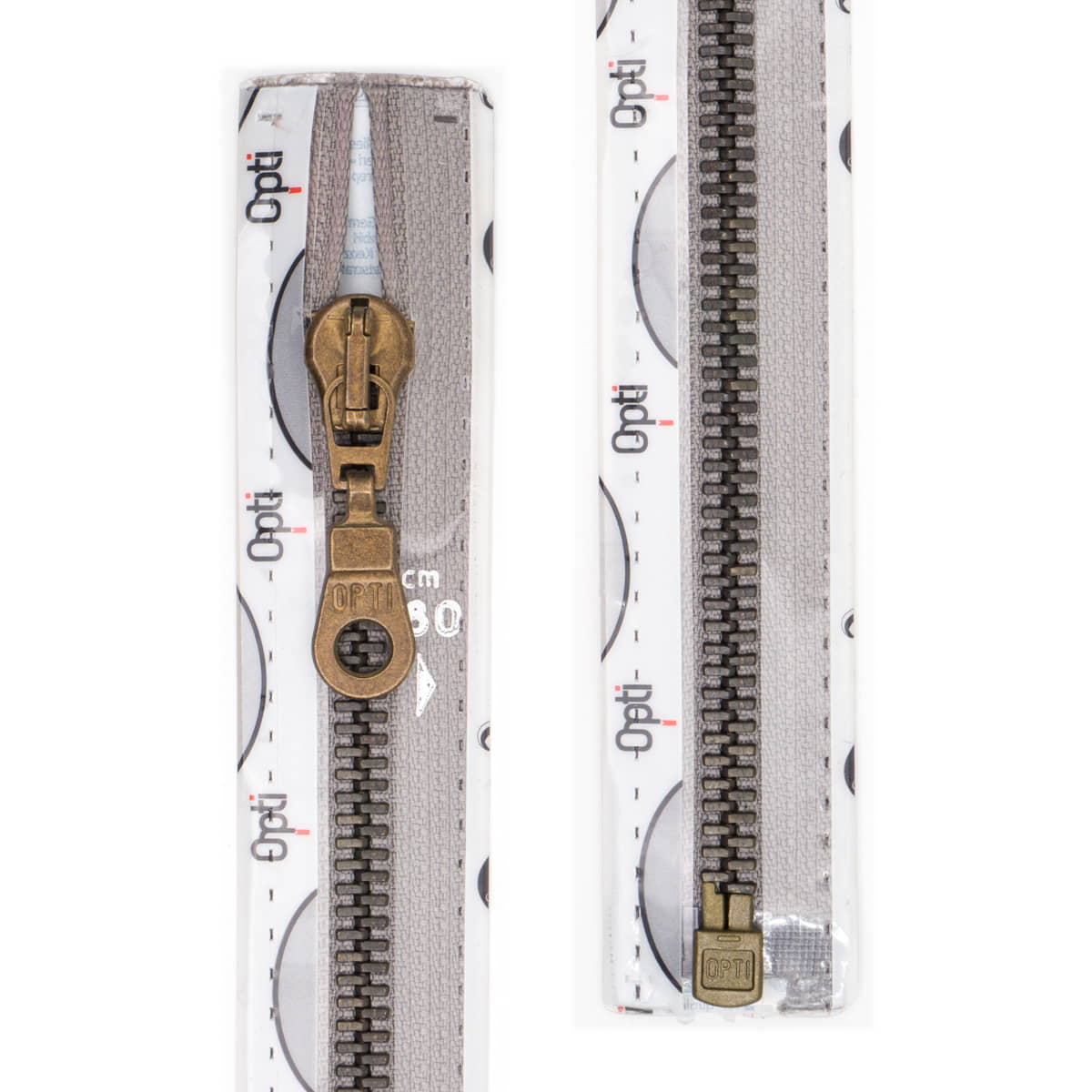 Rits deelbaar | Opti | metaal brons M60 | 80 cm | 004 lichtgrijs Deelbare Rits OPTI - D - M60 - BRONS - 80 - CM - 004 - LICHTGRIJS