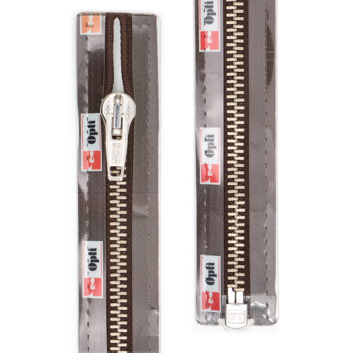 Rits deelbaar | Opti | metaal zilver M60 | 35 cm | 881 donkerbruin Rits OPTI-D-M60-ZILVER-35-CM-881-DONKERBRUIN - Fourniturenkraam.nl