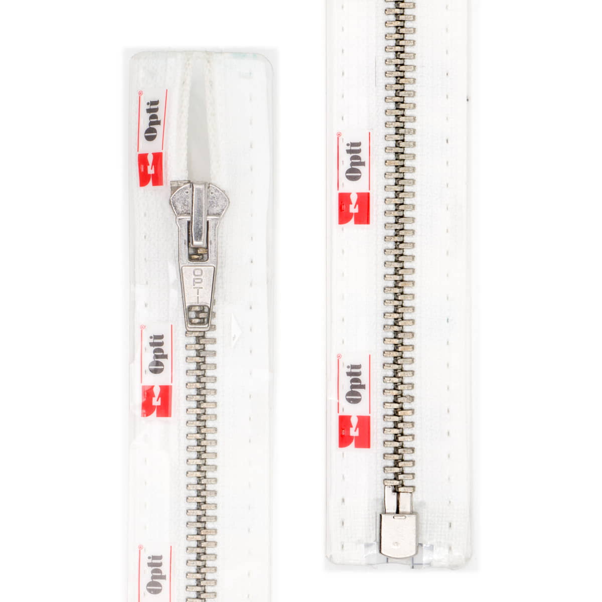 Rits deelbaar | Opti | metaal zilver M60 | 50 cm | 009 wit Deelbare Rits OPTI - D - M60 - ZILVER - 50 - CM - 009 - WIT