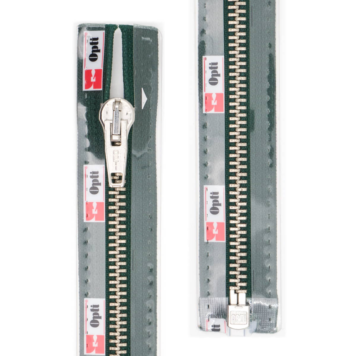 Rits deelbaar | Opti | metaal zilver M60 | 60 cm | 461 donkergroen Deelbare Rits OPTI - D - M60 - ZILVER - 60 - CM - 461 - DONKERGROEN