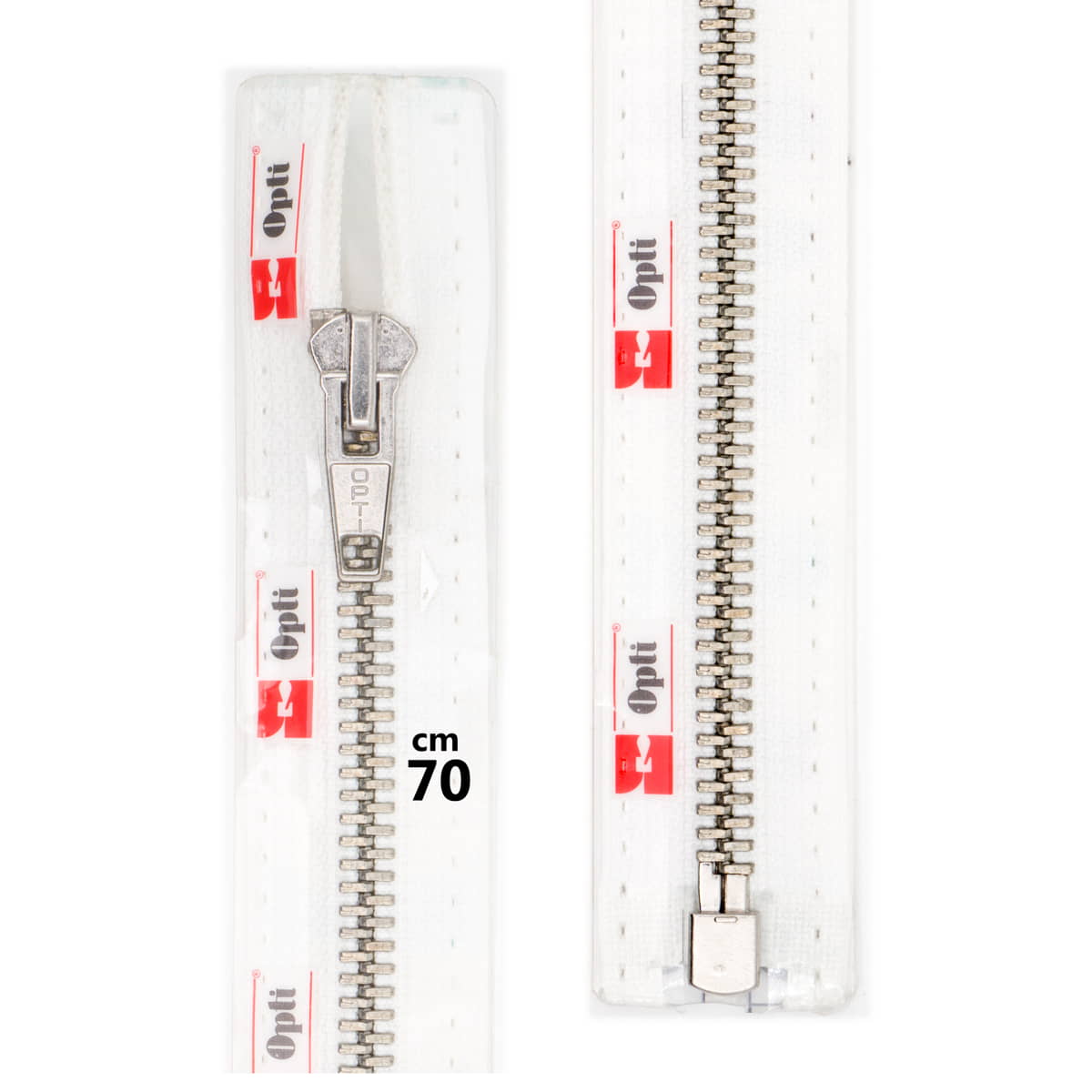 Rits deelbaar | Opti | metaal zilver M60 | 70 cm | 009 wit Rits OPTI-D-M60-ZILVER-70-CM-009-WIT - Fourniturenkraam.nl