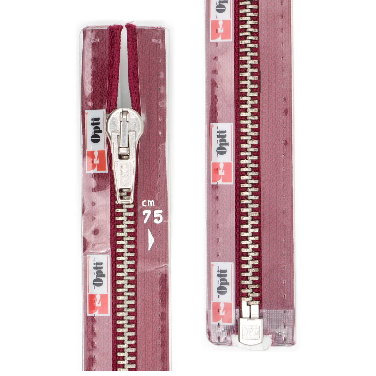 Rits deelbaar | Opti | metaal zilver M60 | 75 cm | 750 bordeaux Deelbare Rits OPTI - D - M60 - ZILVER - 75 - CM - 750 - BORDEAUX