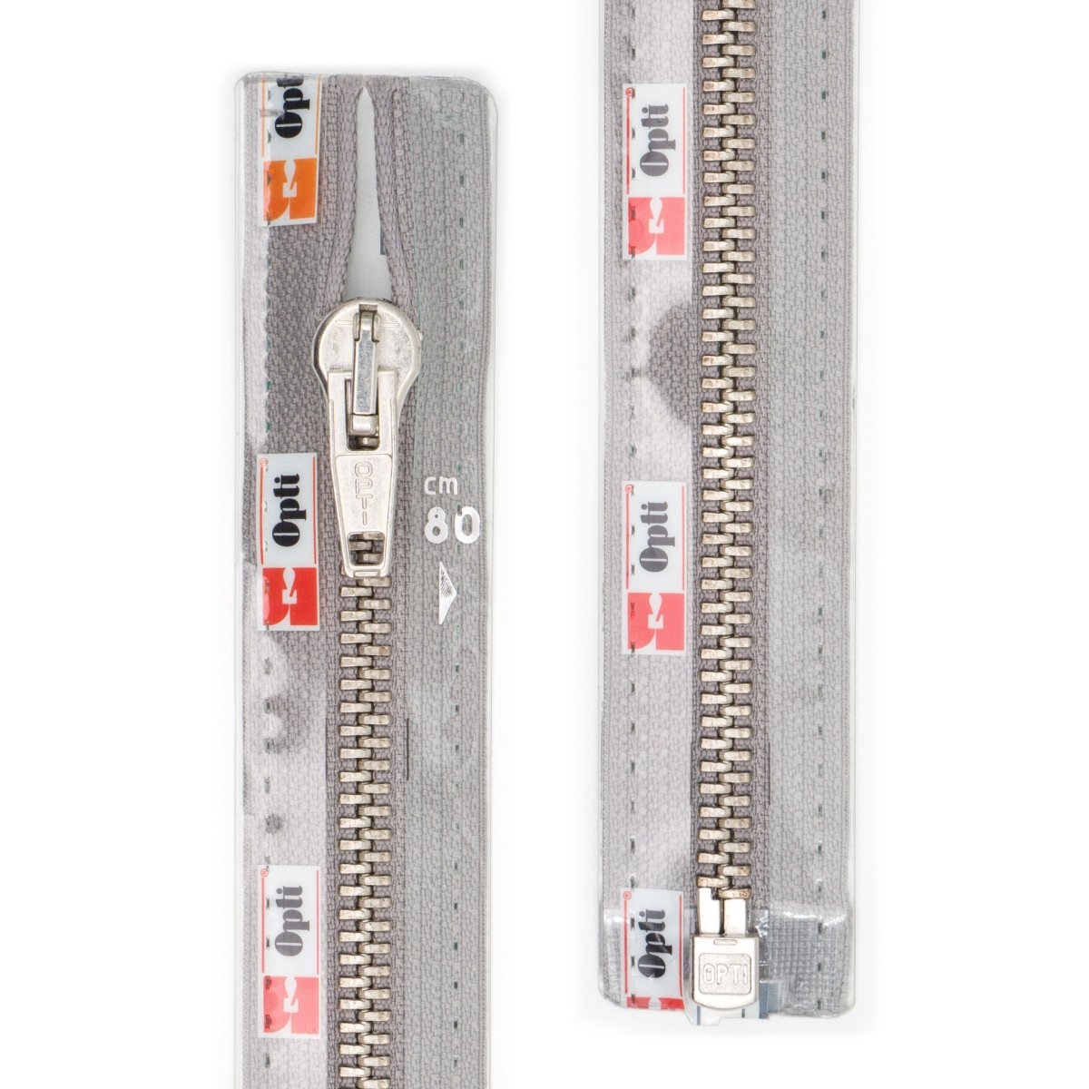 Rits deelbaar | Opti | metaal zilver M60 | 80 cm | 004 lichtgrijs Deelbare Rits OPTI - D - M60 - ZILVER - 80 - CM - 004 - LICHTGRIJS