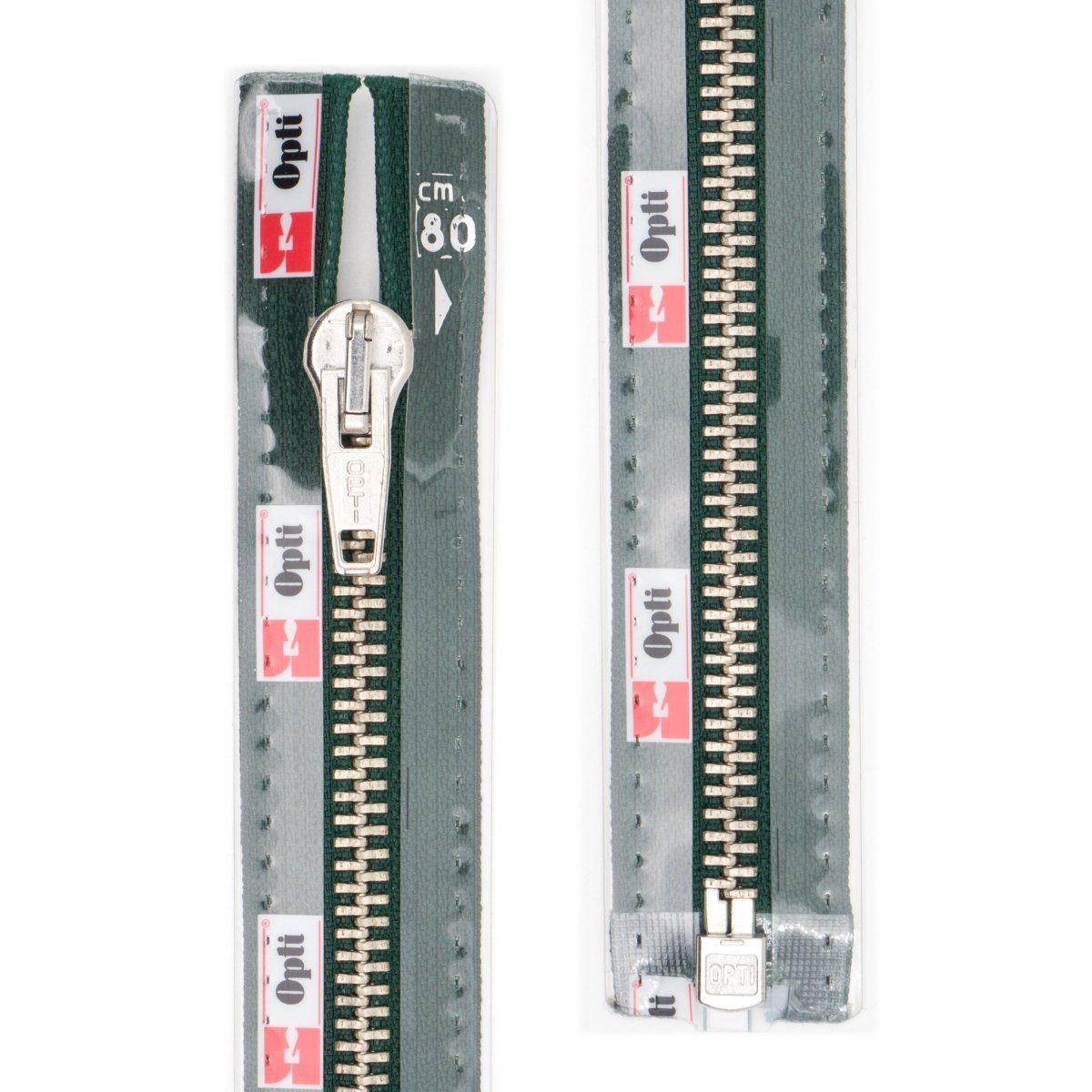 Rits deelbaar | Opti | metaal zilver M60 | 80 cm | 461 donkergroen Deelbare Rits OPTI - D - M60 - ZILVER - 80 - CM - 461 - DONKERGROEN