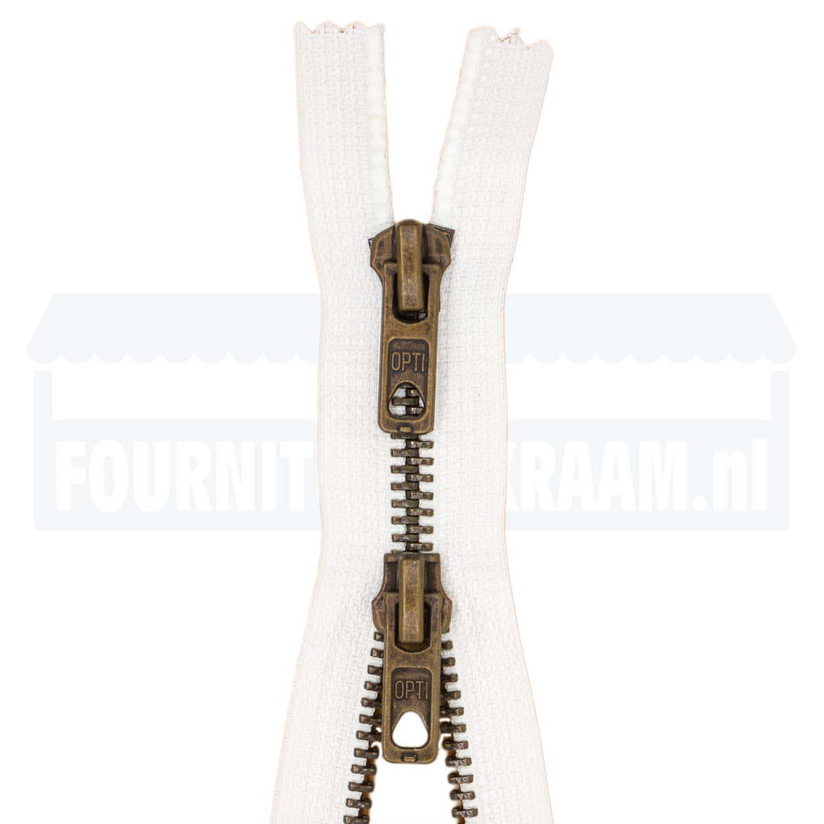 Rits dubbel deelbaar | Opti | metaal M60 brons | 50 cm | 009 wit Dubbel Deelbare Rits OPTI - DD - M60 - BRONS - 50 - CM - 009 - WIT