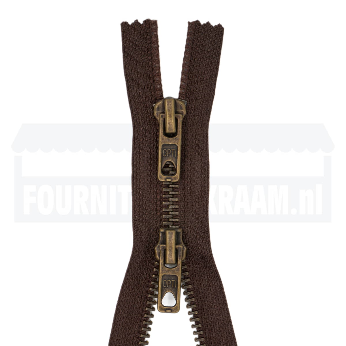Rits dubbel deelbaar | Opti | metaal M60 brons | 60 cm | 881 donkerbruin Dubbel Deelbare Rits OPTI - DD - M60 - BRONS - 60 - CM - 881 - DONKERBRUIN