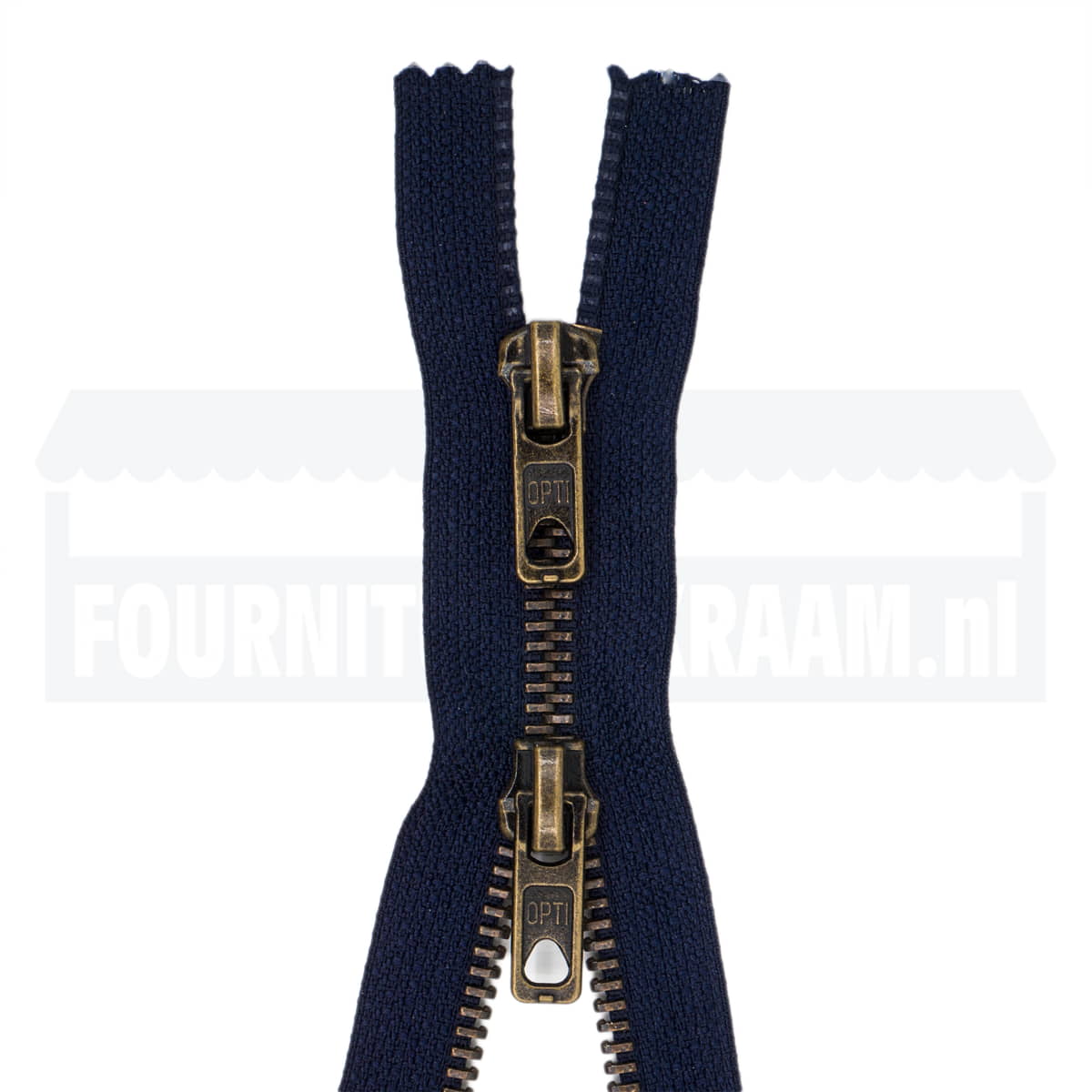Rits dubbel deelbaar | Opti | metaal M60 brons | 65 cm | 210 donkerblauw Dubbel Deelbare Rits OPTI - DD - M60 - BRONS - 65 - CM - 210 - DONKERBLAUW