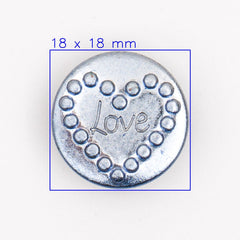 Romantische Zilveren Metalen Knoop 'Love' 18x18 mm Knopen KNP00149