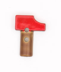 Speelse Hamervormige Knoop - Bruin met Rode Kop - 14x19 mm Knopen KNP00072