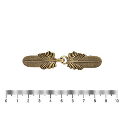 Vestsluiting brons elegante veren met haak en oog 70x20mm Vestsluiting VESTSLUITING - VEREN - BRONS