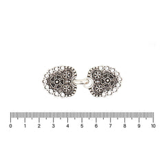 Vestsluiting - Vestclip zilver rondjes met haak en oog 57x22mm Vestsluiting VESTCLIPS - RONDJES - 57x22