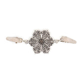 Silver filigree flower vest clasp with clips, detailed floral design, metal, VESTSLUITING-ZILVER-BLOEM