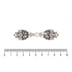 Vestsluiting pluim zilver met haak en oog 75x20mm Vestsluiting PLUIM - ZILVER