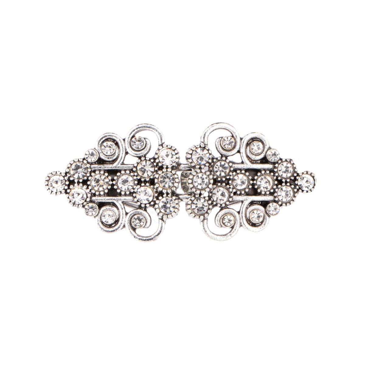 Vestsluiting zilver met strass steentjes haak en oog 58x26mm Vestsluiting VSL - LUXE - STRAS - 1
