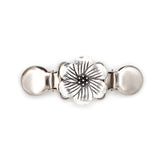 Silver flower clasp with clips, metal, 85x35mm, VESTSLUITING-METAAL-ROOS-CLIP