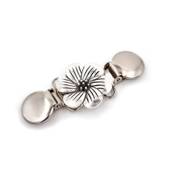 Vestsluiting zilver roos met clips 85x35mm Vestsluiting VESTSLUITING - METAAL - ROOS - CLIP