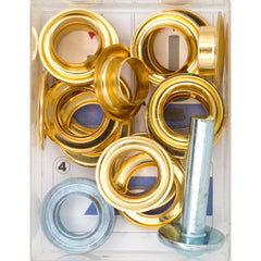 Zeilringen goud 14mm 10 stuks met stempel gereedschap Zeilringen - Nestelringen ZEILRING - FK - 14 - GOUD