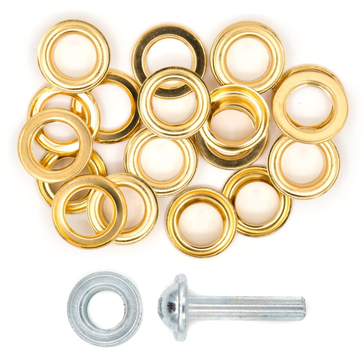 Zeilringen goud 14mm 10 stuks met stempel gereedschap Zeilringen - Nestelringen ZEILRING - FK - 14 - GOUD