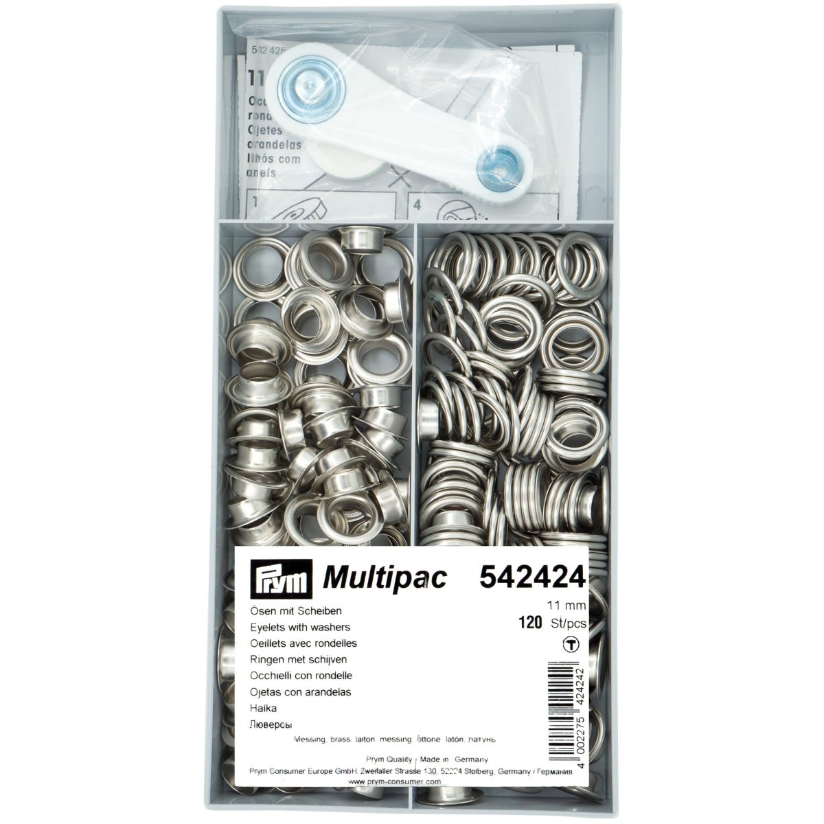 Zeilringen Prym Multipac zilver 11mm 120 stuks met stempel gereedschap Zeilringen - Nestelringen PRM542424 4002275424242