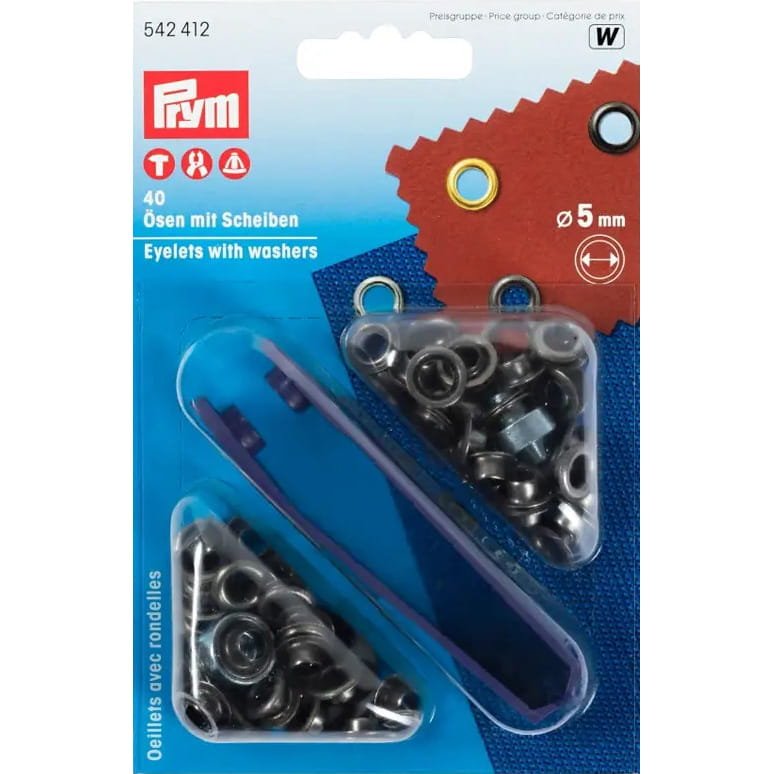 Zeilringen set Prym oud staal 5mm 40 stuks 542412 Zeilringen - Nestelringen PRYM - 542412 4002275424129