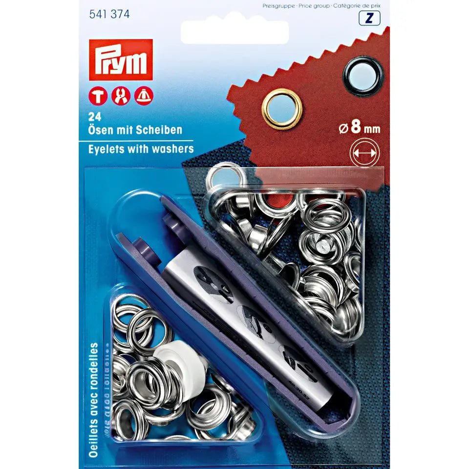 Zeilringen Prym zilver 8mm 24 stuks met stempel gereedschap Zeilringen - Nestelringen PRYM - 541374 4002275413741