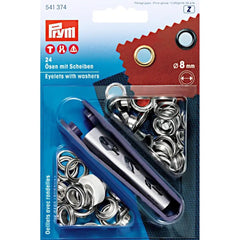 Zeilringen Prym zilver 8mm 24 stuks met stempel gereedschap Zeilringen - Nestelringen PRYM - 541374 4002275413741