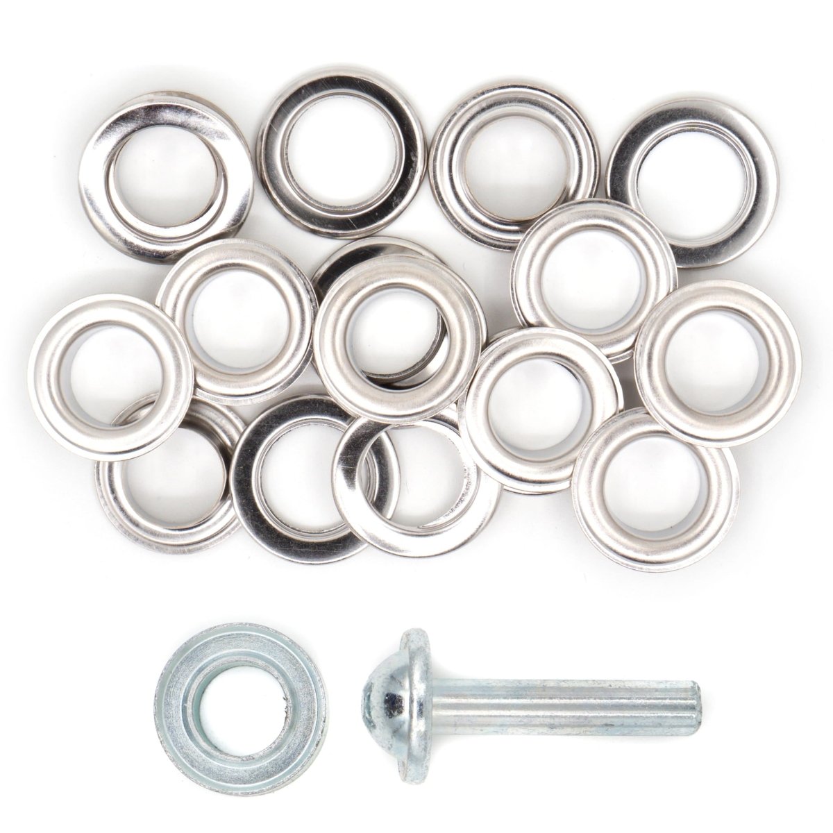 Zeilringen zilver 14mm 10 stuks met stempel gereedschap Zeilringen - Nestelringen ZEILRING - FK - 14 - ZILVER