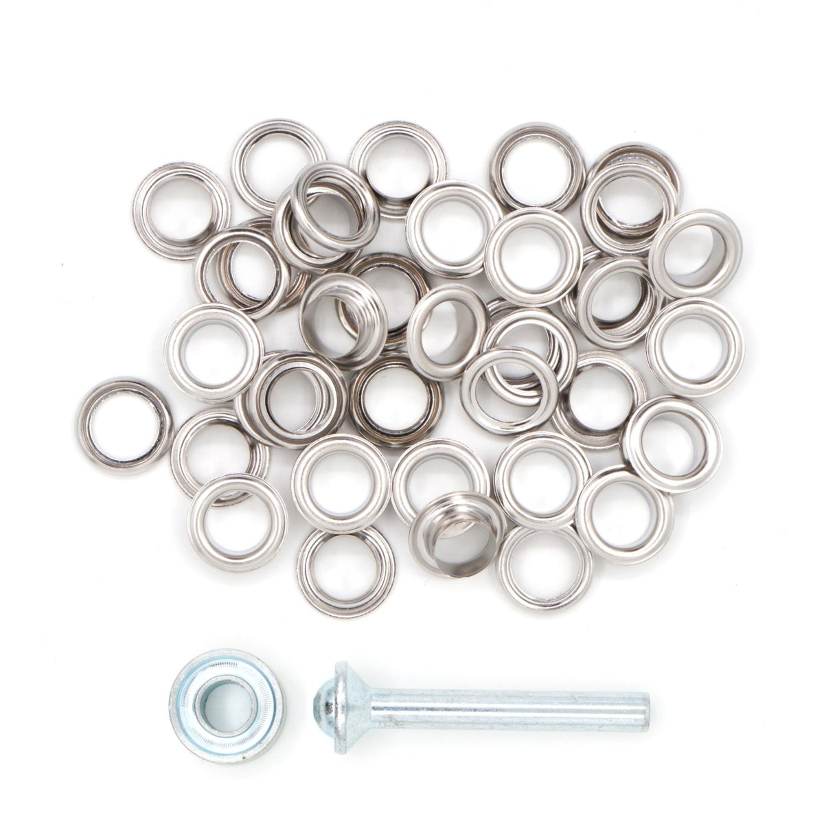 Nestels zilver 8mm 24 stuks met stempel gereedschap Zeilringen - Nestelringen ZEILRING - FK - 8 - ZILVER