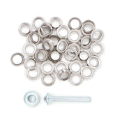 Silver metal eyelets, 8mm, 24 pieces, with a stamping tool. ZEILRING-FK-8-ZILVER