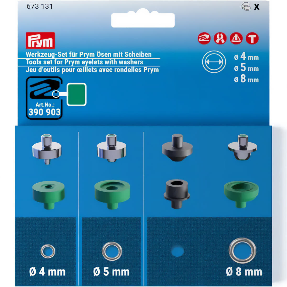 Prym Vario stempel set 4-5-8 mm tbv nestelringen - zeilringen 67313