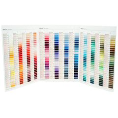 Gedeeltelijk uitgevouwen Amann Mettler Seralon kleurenkaart met diverse garenkleurstalen, 7630035809618 | 7630035809618