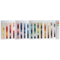 Volledig uitgevouwen Amann Mettler Seralon kleurenkaart met 400 stalen van 100% polyester naaigaren, 7630035809618 | 7630035809618