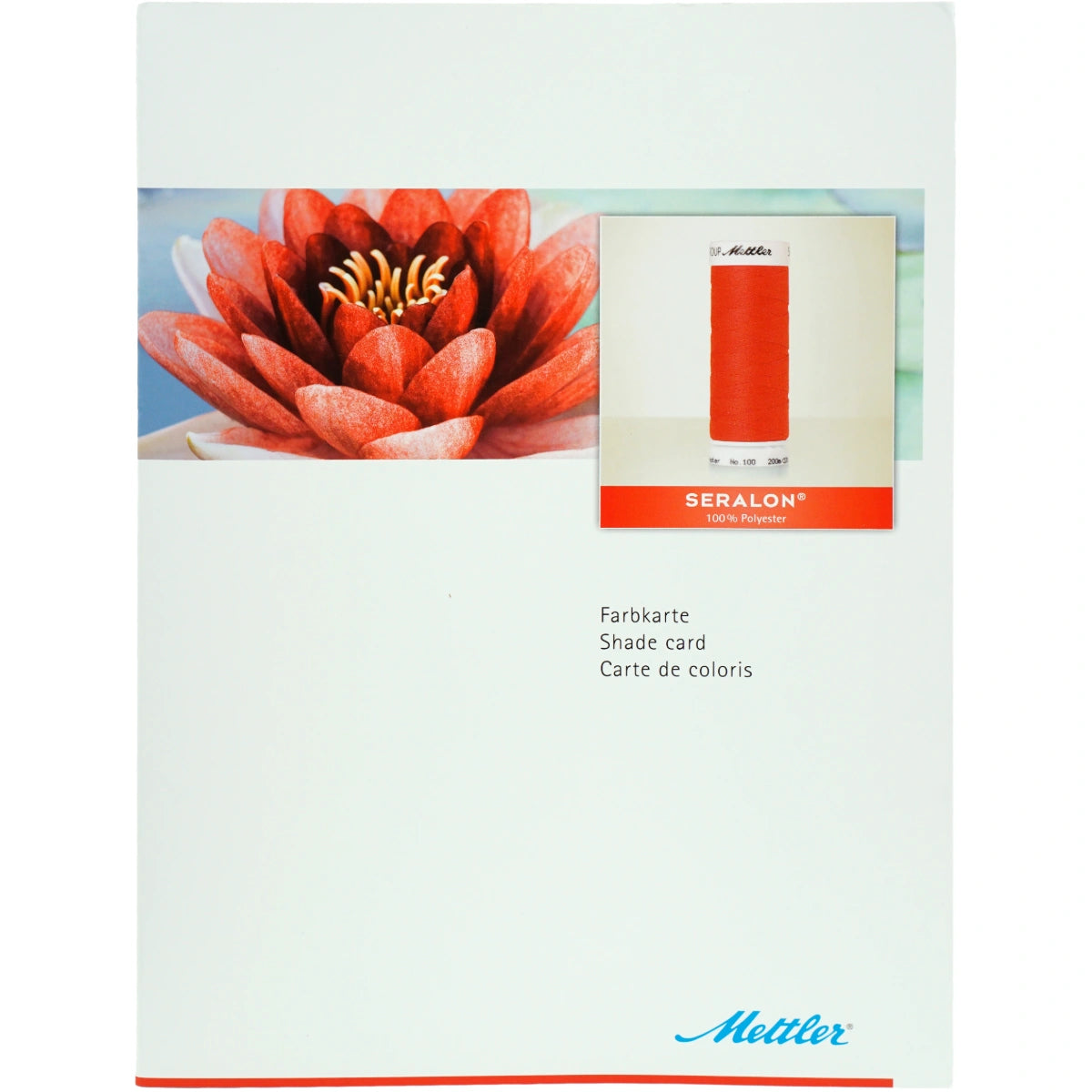 Voorkant van de Amann Mettler Seralon kleurenkaart met waterlelie en garenspoel, 7630035809618 | 7630035809618