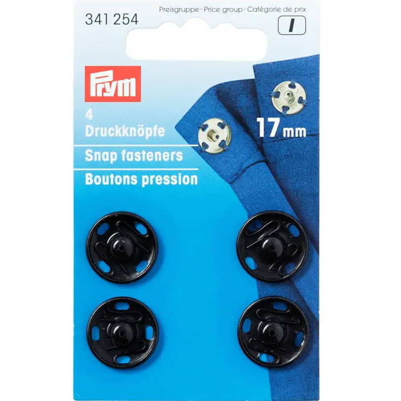 Drukknopen opnaaibaar | zwart 17mm | 4 stuks | Prym 341254 Drukknopen PRYM341254 4002273412548