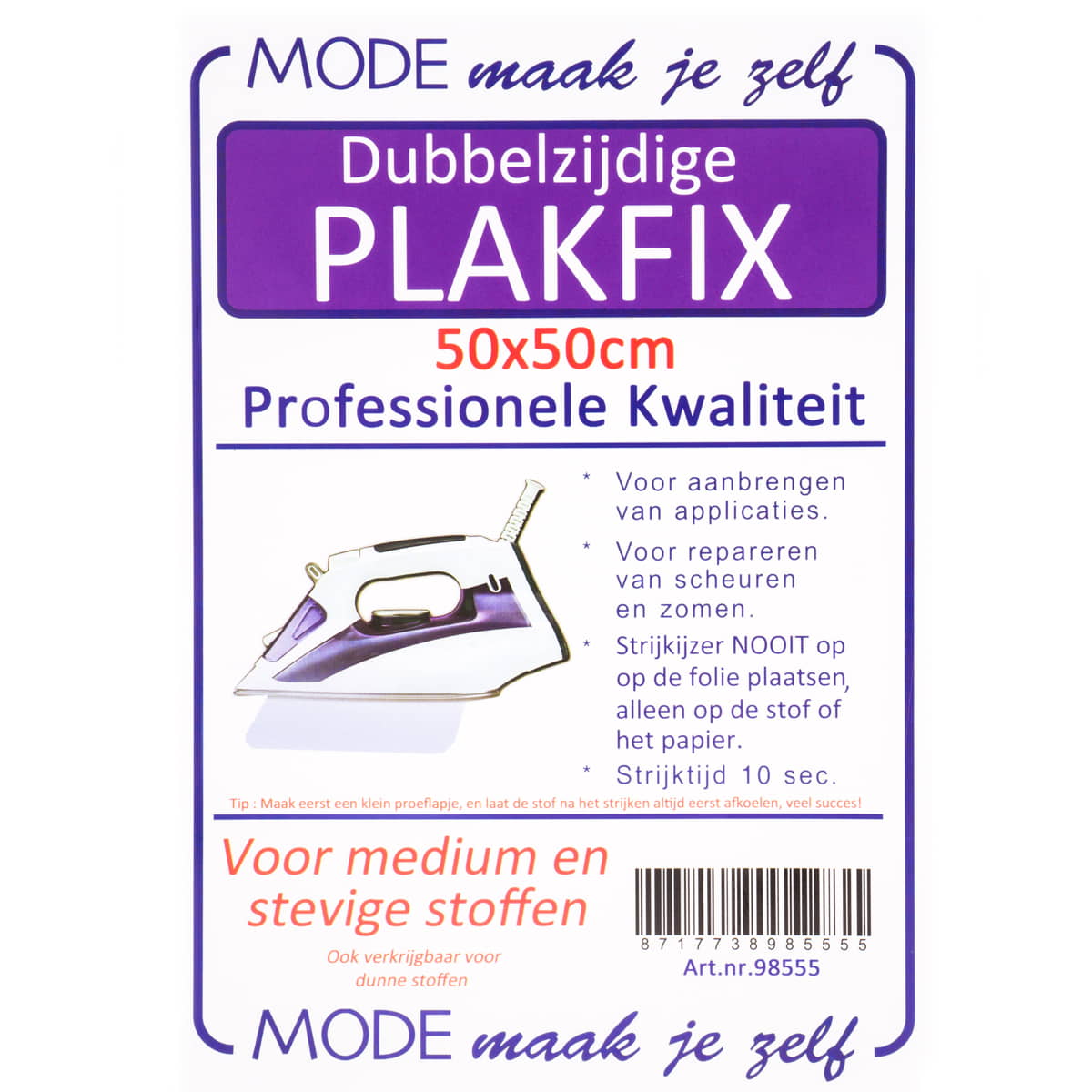 Dubbelzijdige Plakfix | voor medium tot stevig stoffen | 50 x 50 cm Vlieseline PLAKFIX-MEDIUM-98555