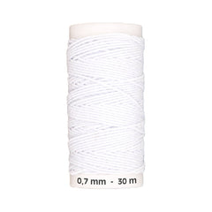 Elastisch garen - rimpel elastiek | 0,7 mm | 30 meter | wit Elastisch naaigaren RIMPEL - ELASTIEK - 07 - 30M - WIT