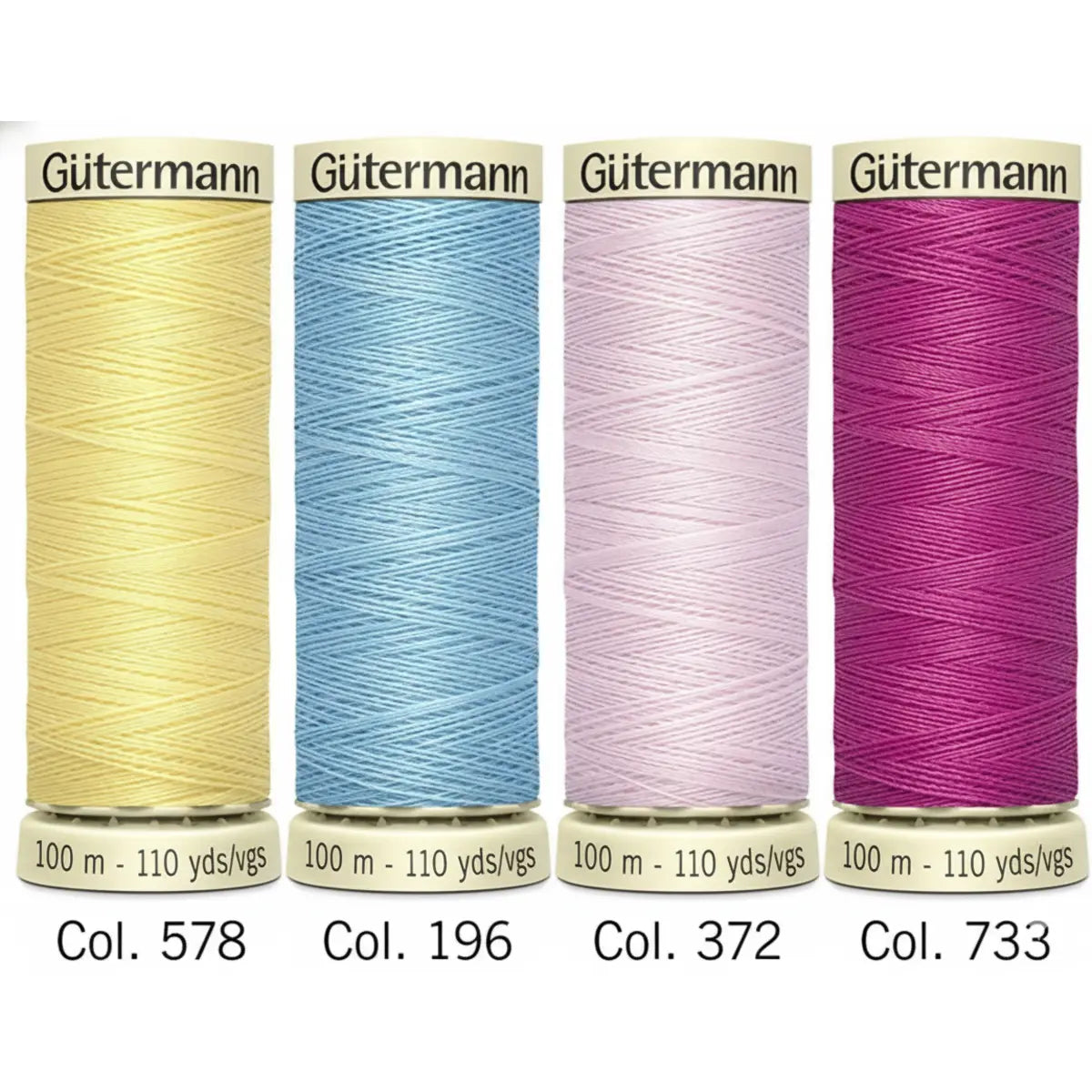Roze Gütermann allesnaaigaren spoel vanuit een schuine hoek, met zicht op het merklabel, GUTERMANN-PINK4-713324 4068075077866